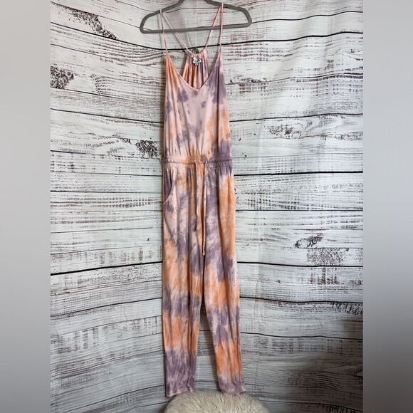Wildfox jumpsuit Womens size small zoe tie dye in solar wash Cotton Boho Lounge - Picture 3 of 13